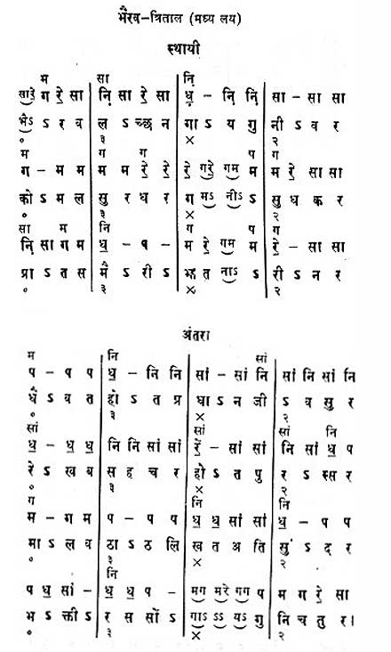 Bhairav Raga Lakshana Geet (Notation in Bhatkhande System)
